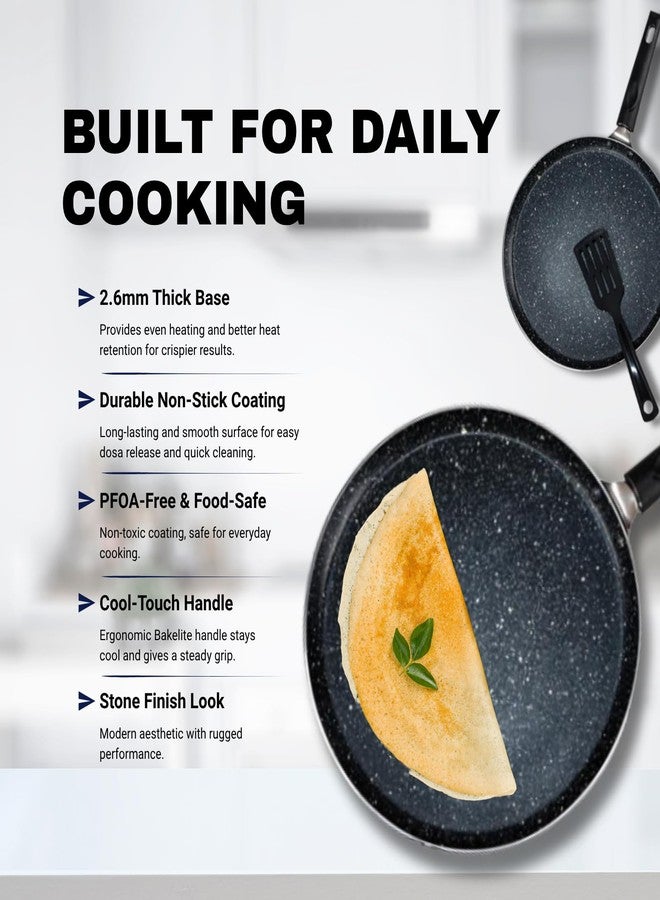 برايت مقلاة دوسا تاوا غير لاصقة من برايت، مقاومة للخدش والتآكل، طلاء متين غير لاصق | مقبض مقاوم للحرارة | تتضمن ملعقة مسطحة وليفة تنظيف (القطر - 250 مم) - Image 3